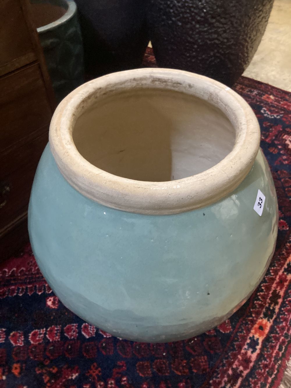 A Victorian green glazed garden planter, height 55cm